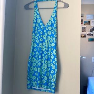 Blue and green mini dress